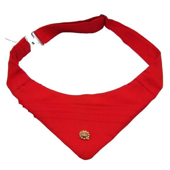 Red Necktie Gold Tone Amethyst Rhinestone Rib Accent Cravat Tie Ceremonial Adjus - Picture 1 of 8